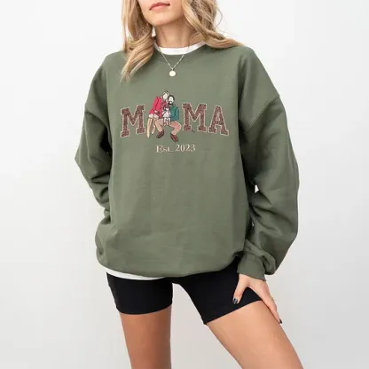 Personalized MOM Embroidered Family Photo Glitter T-shirt Sweatshirt