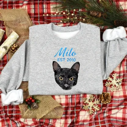 EST Personalized Pet Portrait Embroidered Hoodie, Custom Pet Lover Gift