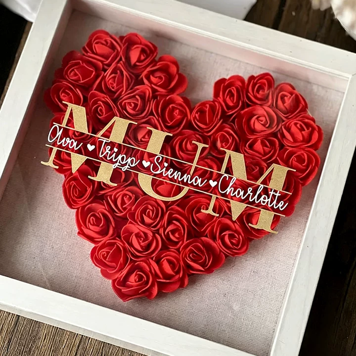 Heart roses shadow box for mama, Mother’s Day