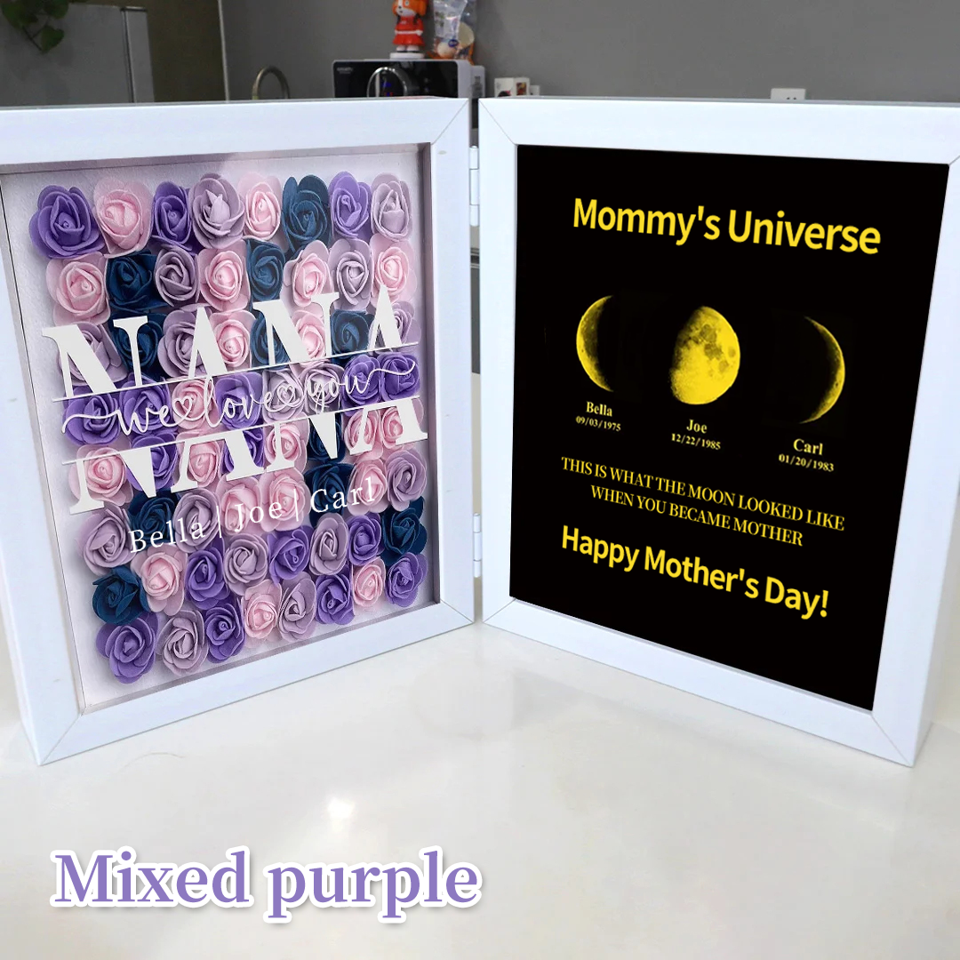 Mum We Love You With REAL MOON PHASE Anniversary Calendar - Mummy's Universe Personalized Square Shape Flower Shadow Box-forlovever