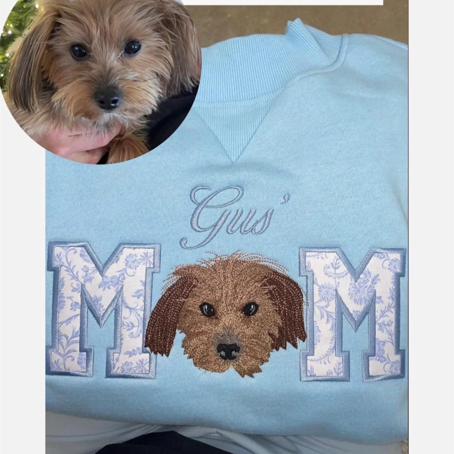 Custom Pet Portrait Mock Neck Sweatshirt, Personalized Embroidered Appliqué Dog Sweatshirt