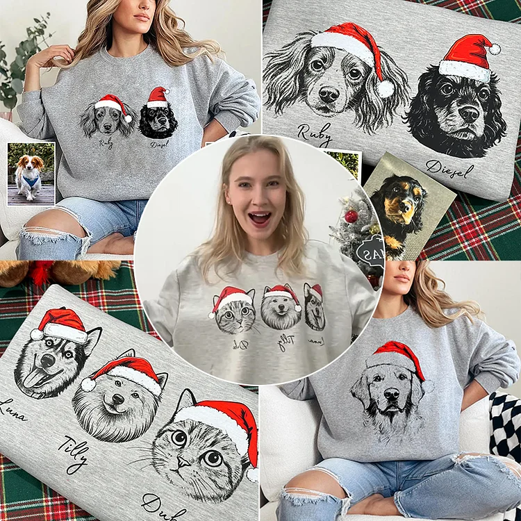 Custom Pete Photo Santa Hat Graphic Crewneck Sweatshirt Hoodie