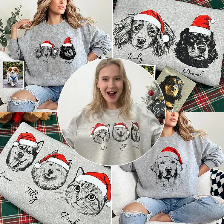 Custom Pete Photo Santa Hat Graphic Crewneck Sweatshirt Hoodie