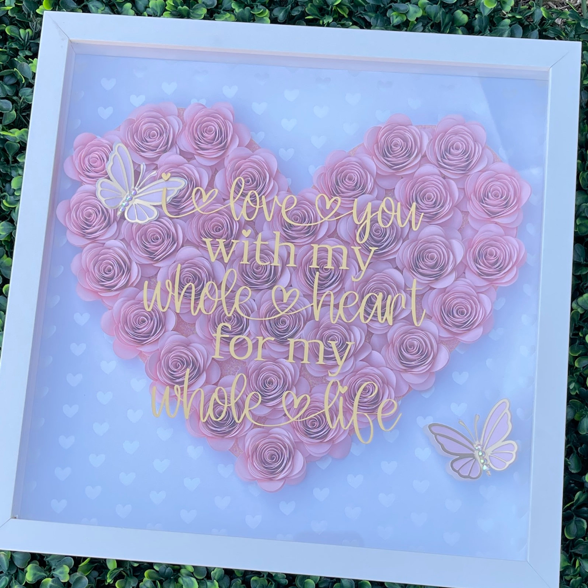 Valentines Heart Flower Shadow Box With Butterflies-forlovever