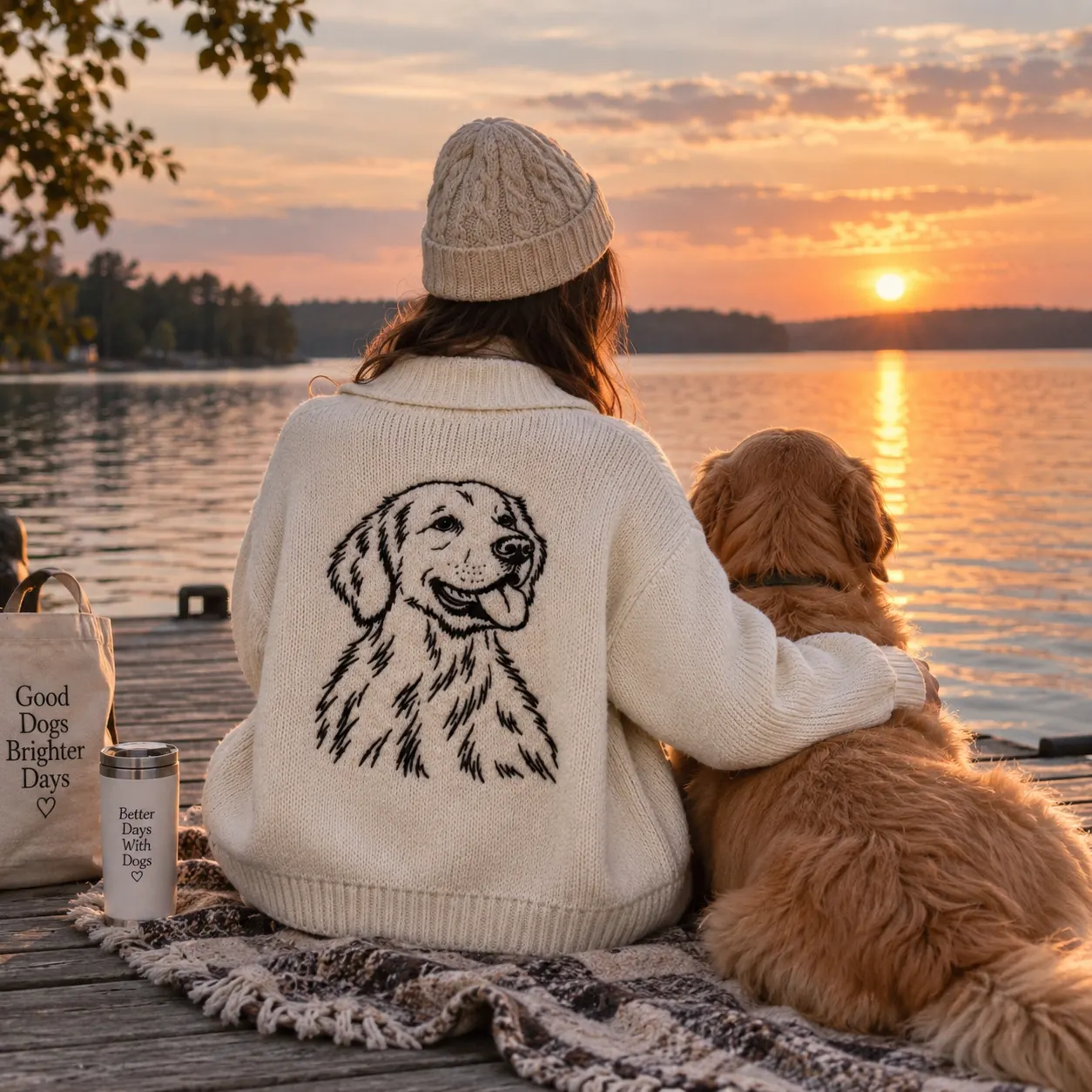 Personalized Pet Portrait Knit Cardigan – Custom Pet Embroidered Sweater Keepsake
