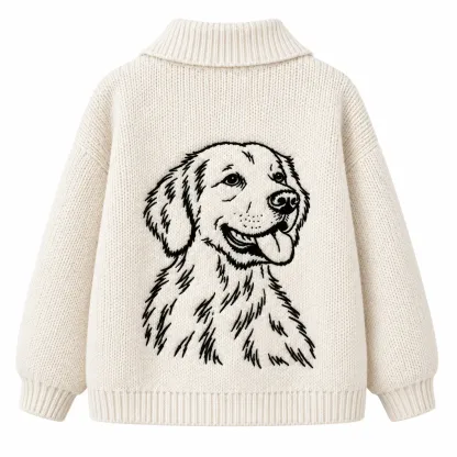 Personalized Pet Portrait Knit Cardigan – Custom Pet Embroidered Sweater Keepsake