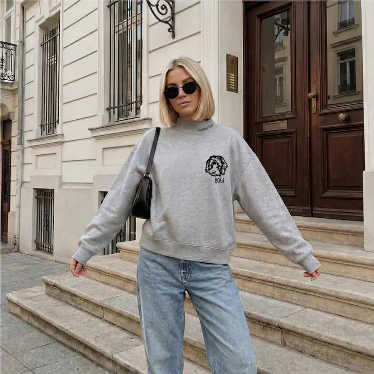 Custom Pet Outline Embroidered Mockneck Sweatshirt