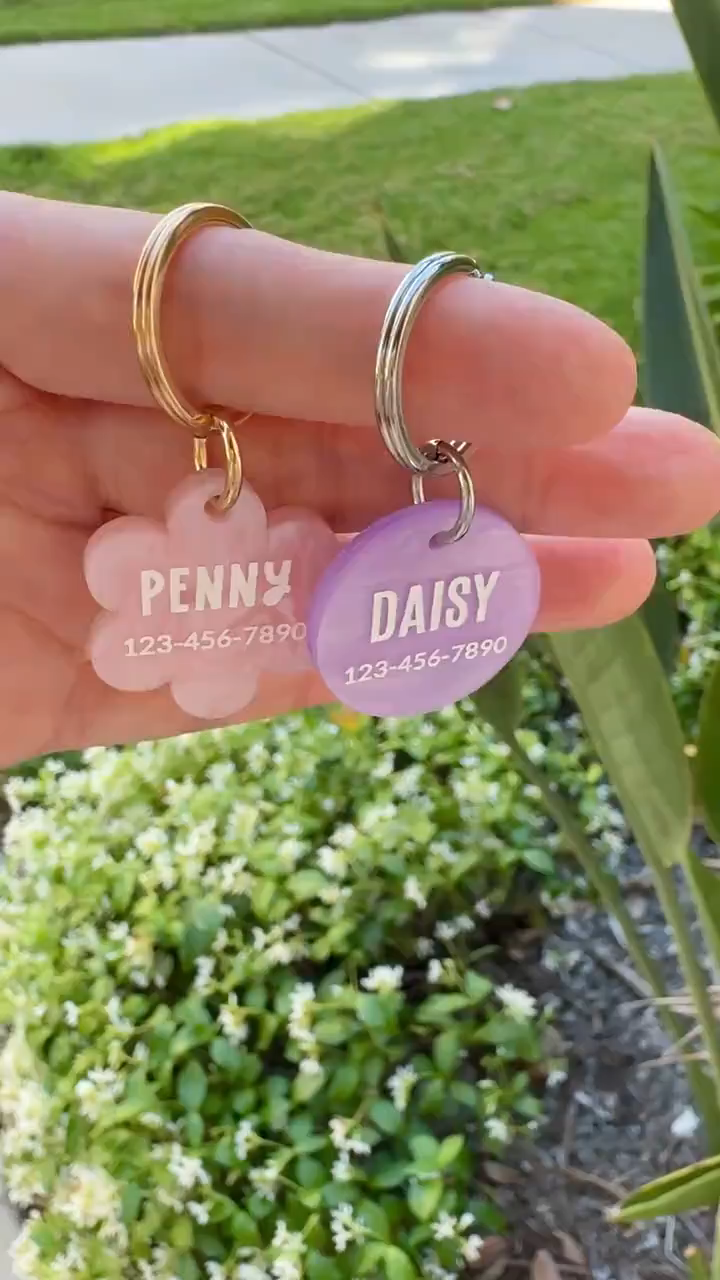 Personalized Pet ID Tag, Custom Dog Name Tag, Engraved Cat ID Tag, Pearl Acrylic Pet Tag with Phone Number, Pet Collar Accessory