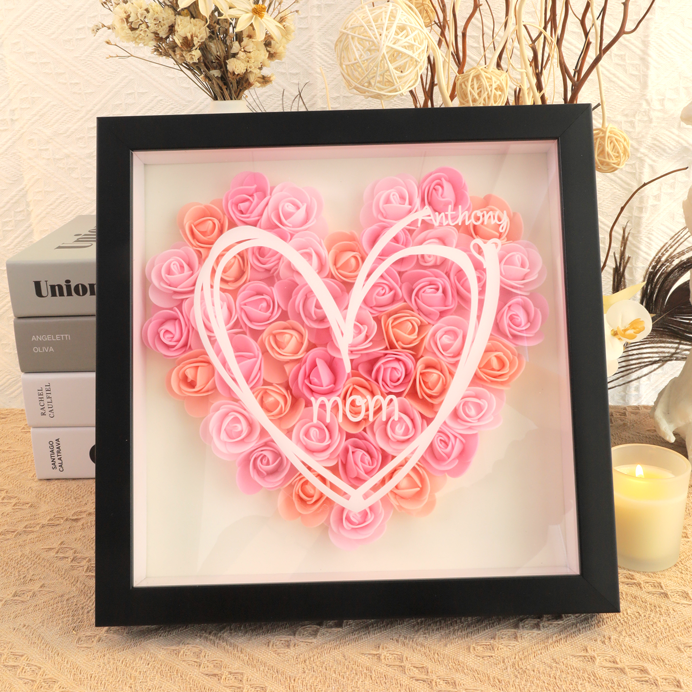 Mom The Heart Of The Family - Personalized Flower Shadow Box-forlovever