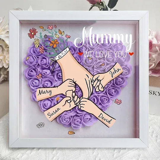 Family Love Blooms Forever – Personalised Mom & Grandma Flower Shadow Box with Names