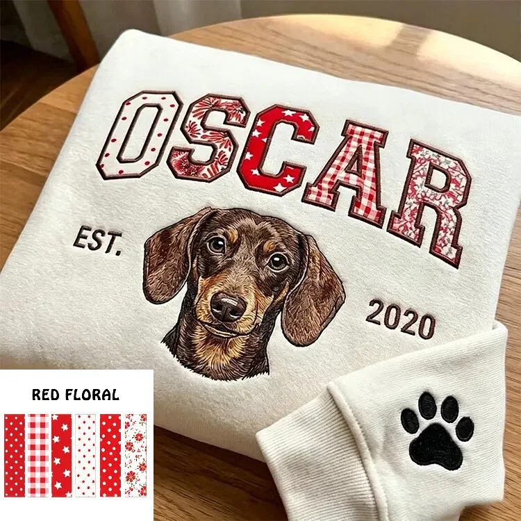 Custom Pet Portrait Patchwork Appliqué Embroidered Sweatshirt Hoodie T-Shirt