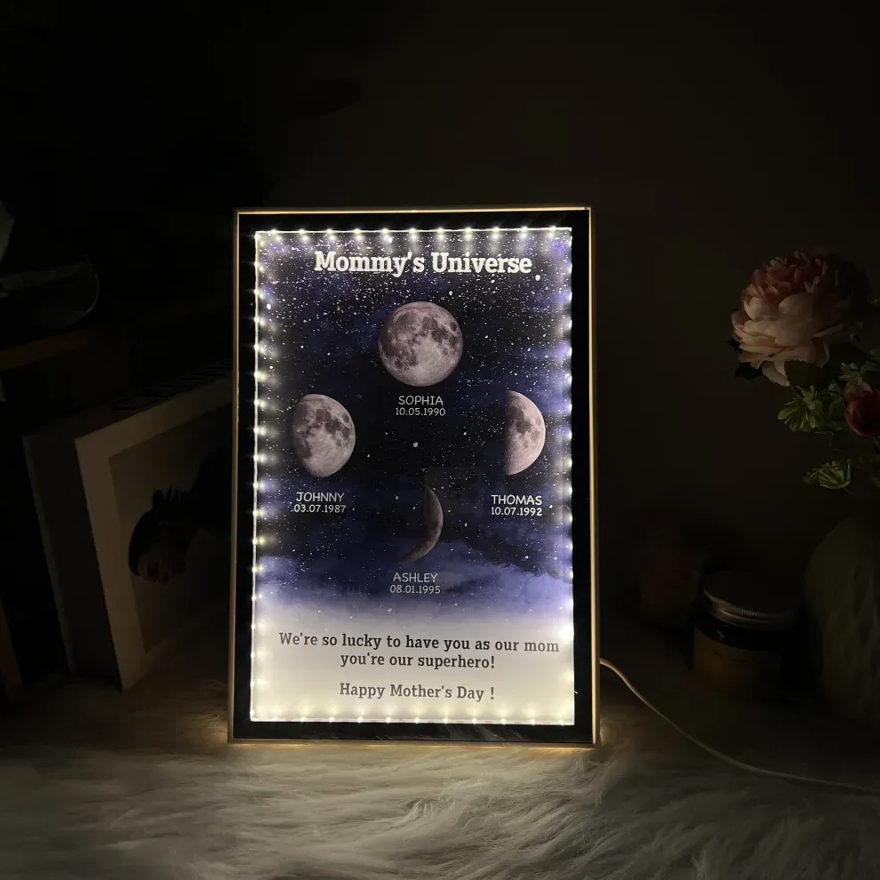 Mommy's Universe - Personalised Customised Starry Moon Phase Mirror Lightboxes-forlovever