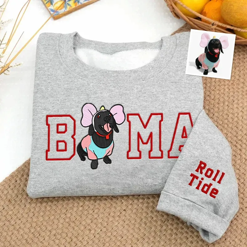 Custom College Team Embroidered Sweatshirt –  Pet Protrait Embroidered Sweatshirt, Personalized College Spirit Wear
