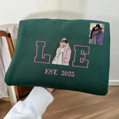 Forlovever Personalized Embroidered Photo Couple Initial Est Year Crewneck/Hoodie/T-shirt
