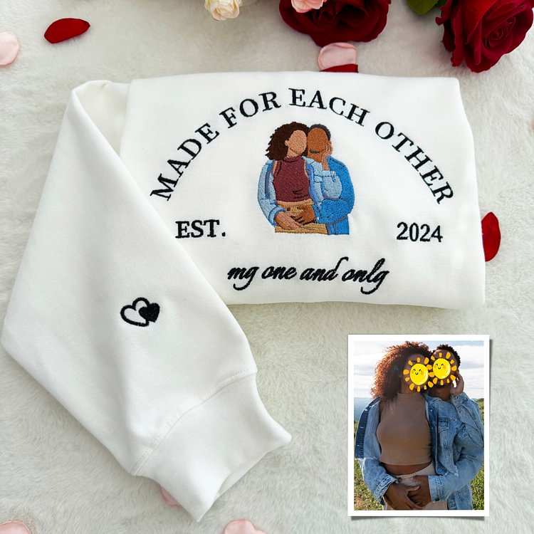 I Feel In Love With You Custom Couple Embroidered Hoodie with Your Text & Date
