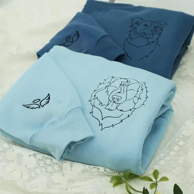 Personalized Pet Face Outline Embroidered T-shirt,Sweatshirt,Hoodie.