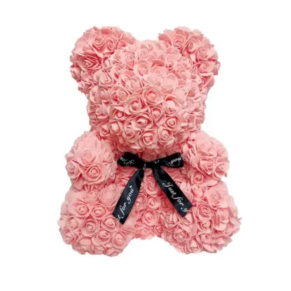 Rose Teddy Bear With Pearl (Handmade Rose, Preserved Forever)