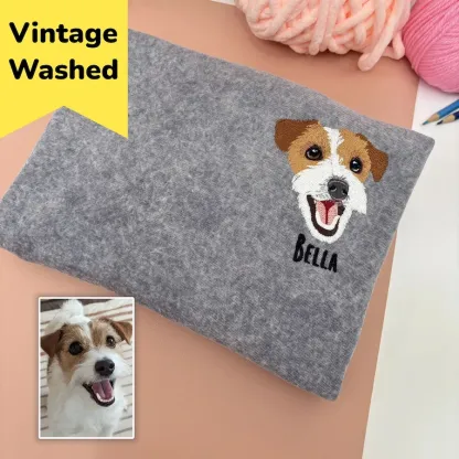 Custom Dog Embroidered Vintage Wash Sweatshirt T-Shirt