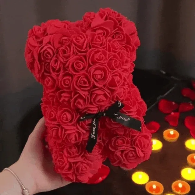 Rose Teddy Bear With Pearl (Handmade Rose, Preserved Forever)