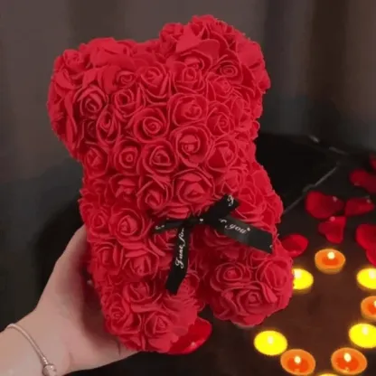 Rose Teddy Bear With Pearl (Handmade Rose, Preserved Forever)
