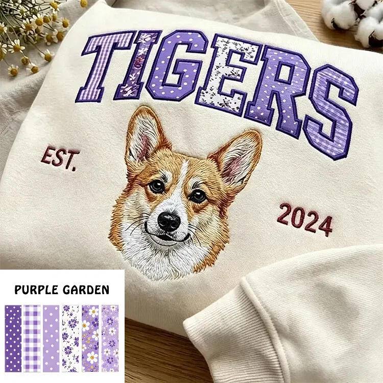 Custom Pet Portrait Patchwork Appliqué Embroidered Sweatshirt Hoodie T-Shirt