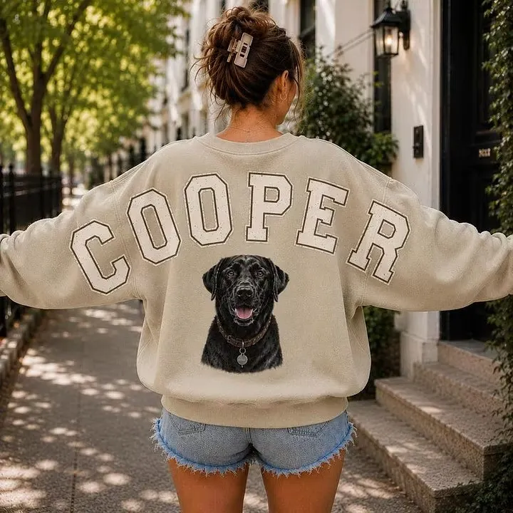 Custom Pet Portrait Sweatshirt with Distressed Big Back Name, Dog Mom Hoodie
