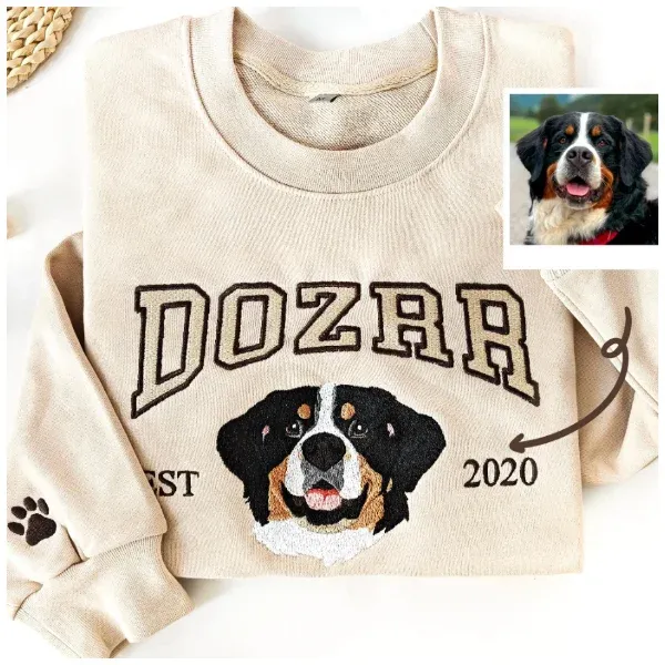 Personalized Embroidered Pet Face and Name Est T-shirt Keepsake Gift for Pet Lovers