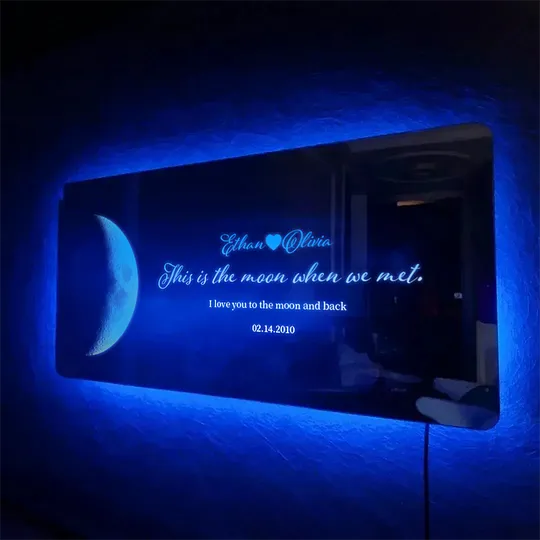 Personalized Couple Anniversary Sun and Moon Phase Mirror Light