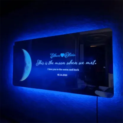 Personalized Couple Anniversary Sun and Moon Phase Mirror Light