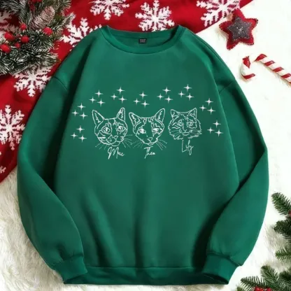 Custom Pet Face Christmas Embroidered Outline Style Sweatshirts, Hoodies, T-Shirts