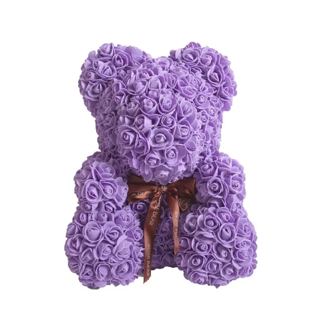 Rose Teddy Bear With Pearl (Handmade Rose, Preserved Forever)