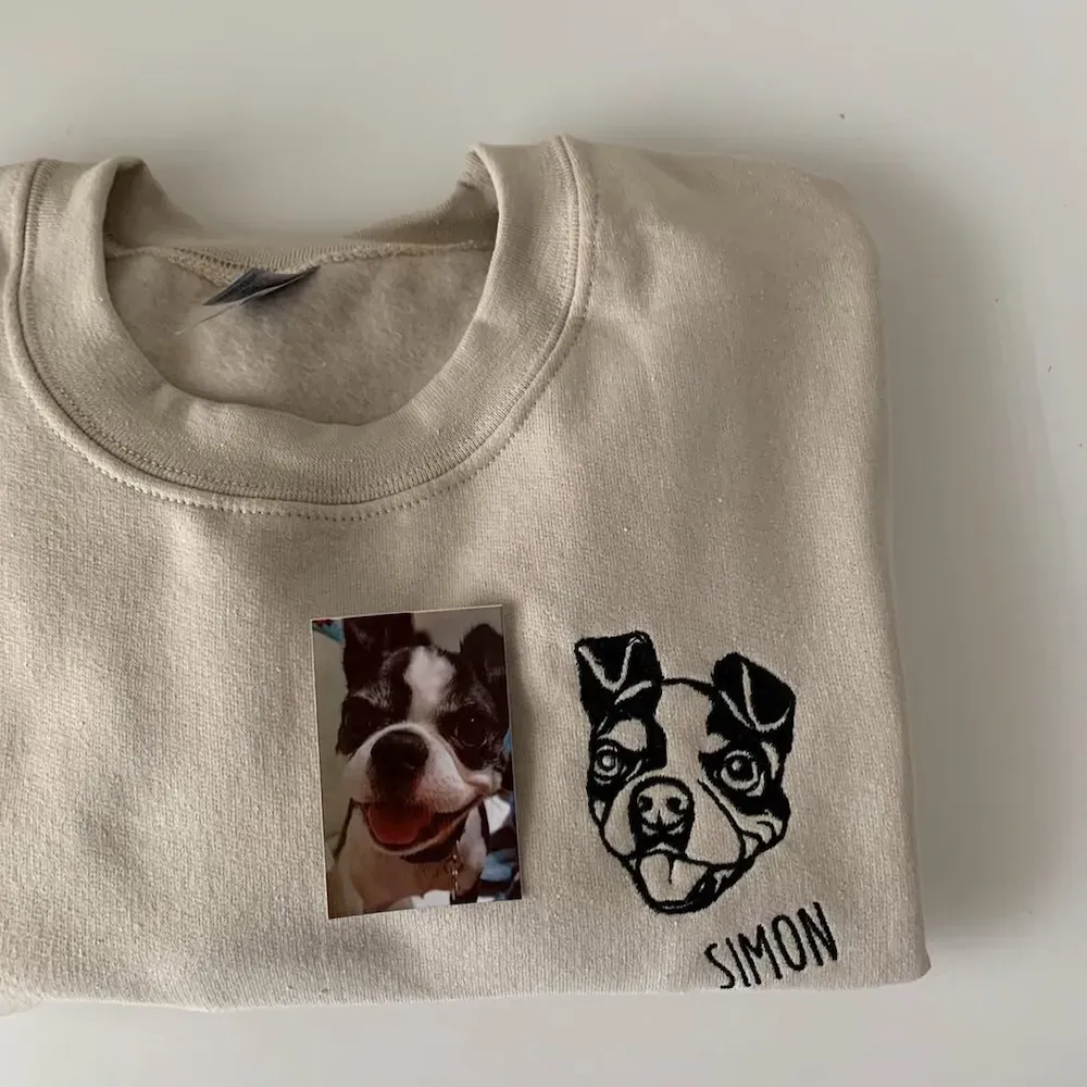 Custom Embroidered Cat Face Sweatshirt from Your Photo with Cat Names on Sleeve