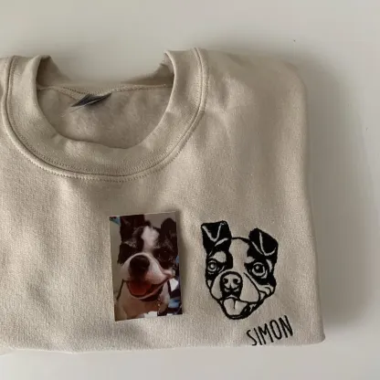 Custom Embroidered Cat Face Sweatshirt from Your Photo with Cat Names on Sleeve