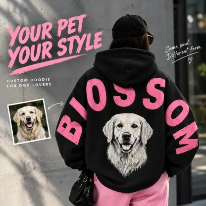 Custom Pet Portrait Sweatshirt with Solid Big Back Name, Personalized Dog Mom Hoodie