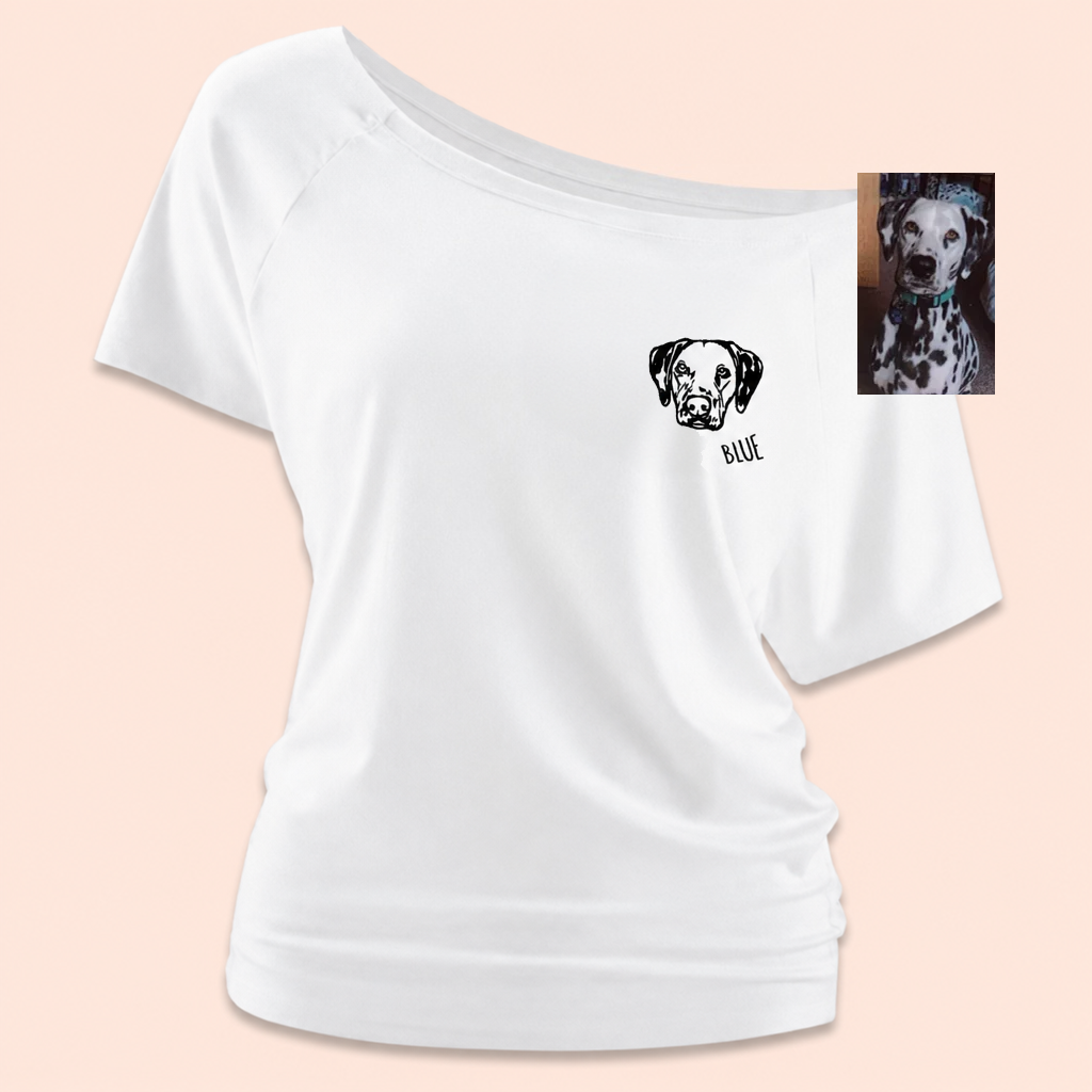 Custom Embroidered Pet Face Off Shoulder Shirt Personalized Gift for Dog And Cat Lovers