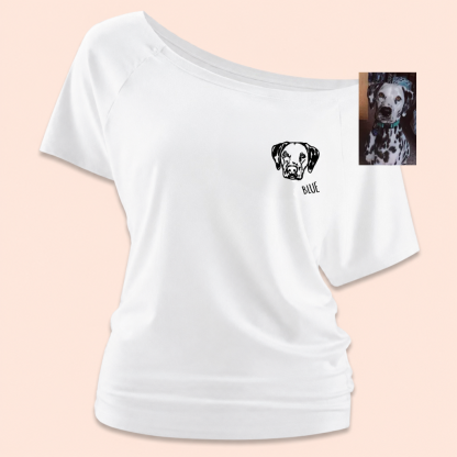 Custom Embroidered Pet Face Off Shoulder Shirt Personalized Gift for Dog And Cat Lovers