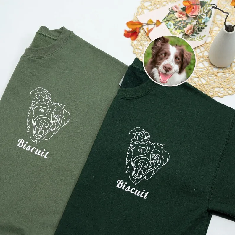 Personalized Pet Face Outline Embroidered T-shirt,Sweatshirt,Hoodie.