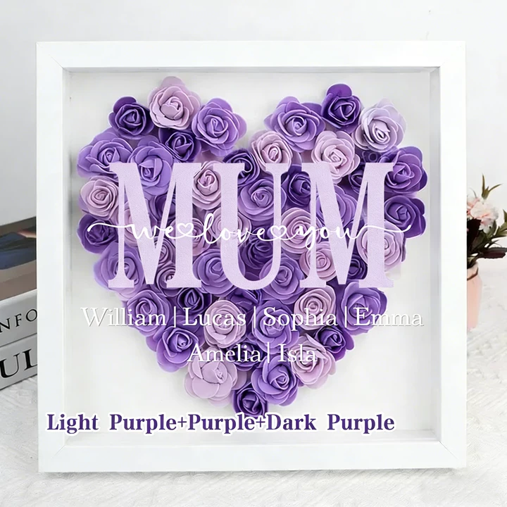 Personalized Mom Flower Shadow Box, Mother's Day Gift, Mom's Rose Frame Box, Flower Gift Box for Mom Grandma Nana, Birthday Gifts for Mom