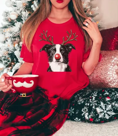 Custom Christmas Dog Photo Sweatshirt, Funny Dog Reindeer Sweatshirt
