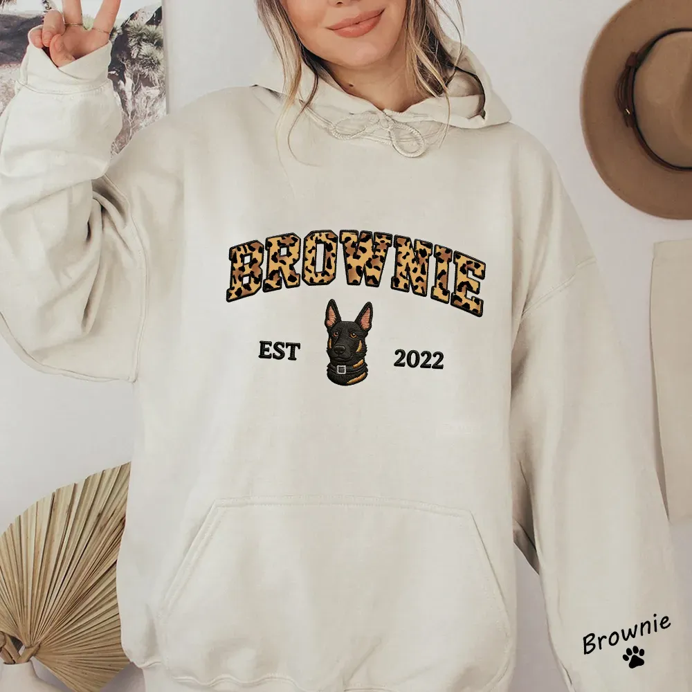 Custom Pet Portrait Floral Applique Embroidered Sweatshirt Hoodie T-shirt