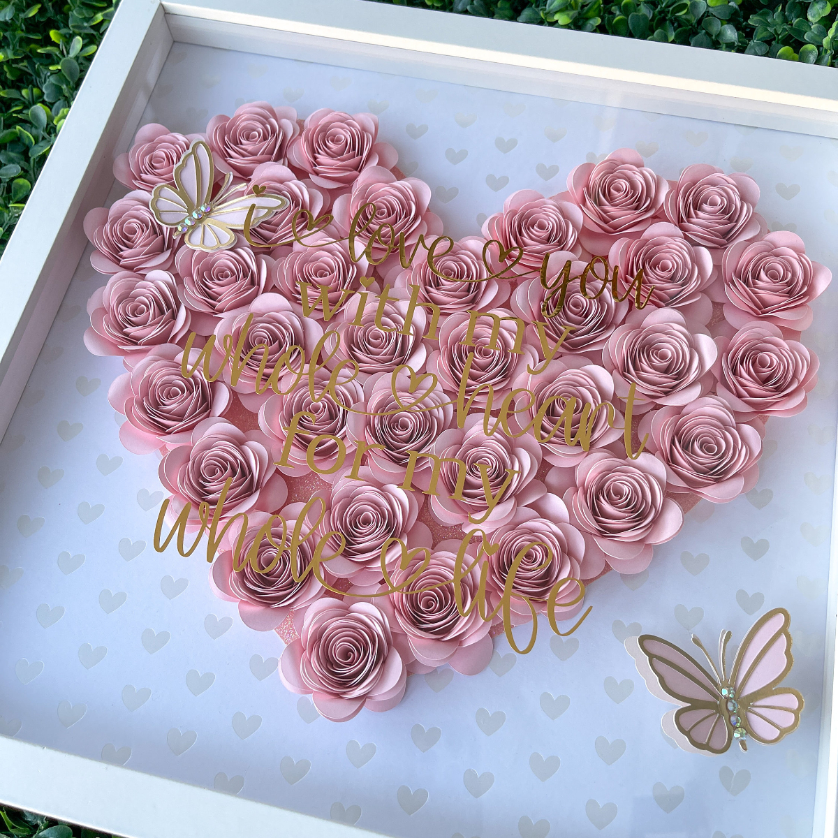 Valentines Heart Flower Shadow Box With Butterflies-forlovever