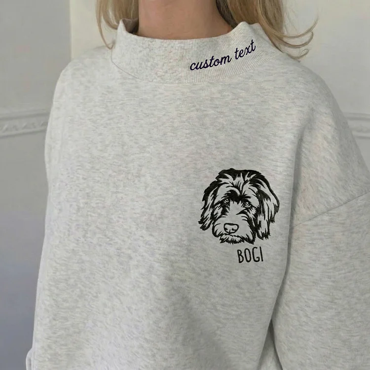 Custom Pet Outline Embroidered Mockneck Sweatshirt