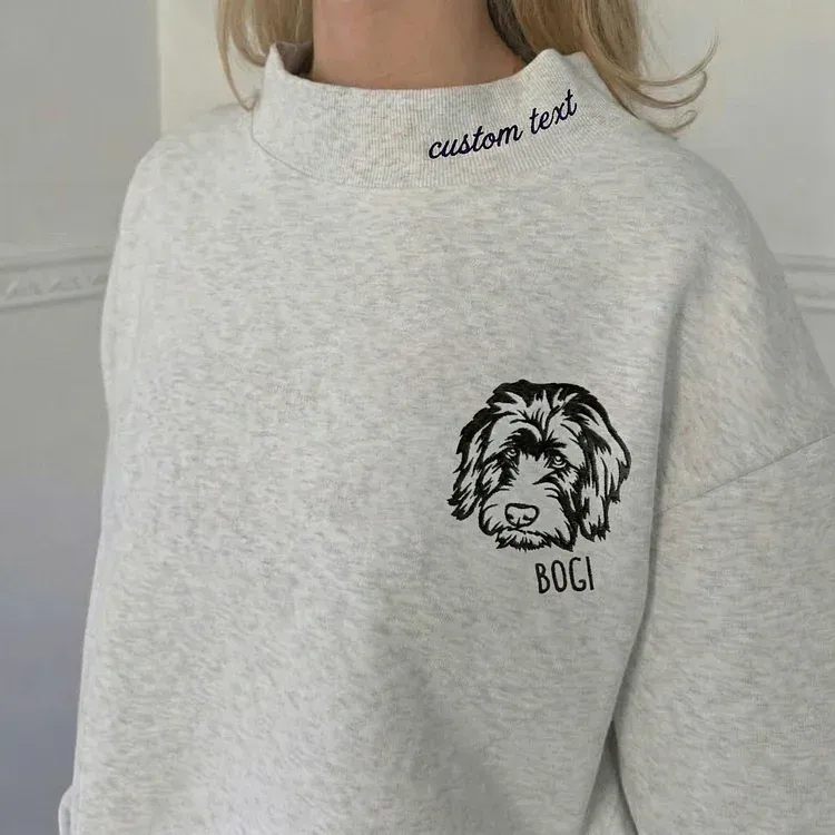 Custom Pet Outline Embroidered Mockneck Sweatshirt
