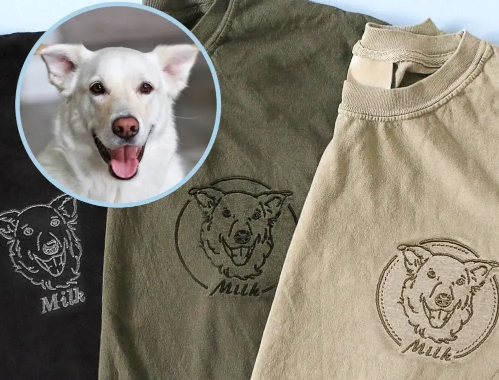 Personalized Dog Mom Shirt with Pet Outline T-shirt, Custom Dog Dad Embroidered Tee Cat Lover Gift for Mom Gift Cat Dad T shirt Pet Memorial