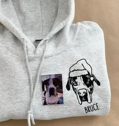 Custom Pet Christmas Hat Solid Color Outline Embroidery Sweatshirts, Hoodies, T-shirts