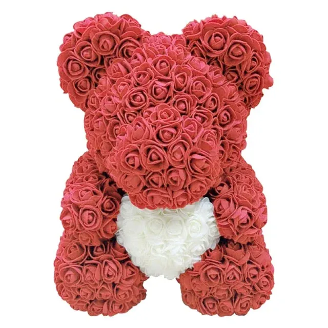 Rose Teddy Bear With Pearl (Handmade Rose, Preserved Forever)