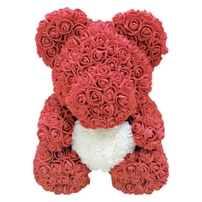 Rose Teddy Bear With Pearl (Handmade Rose, Preserved Forever)