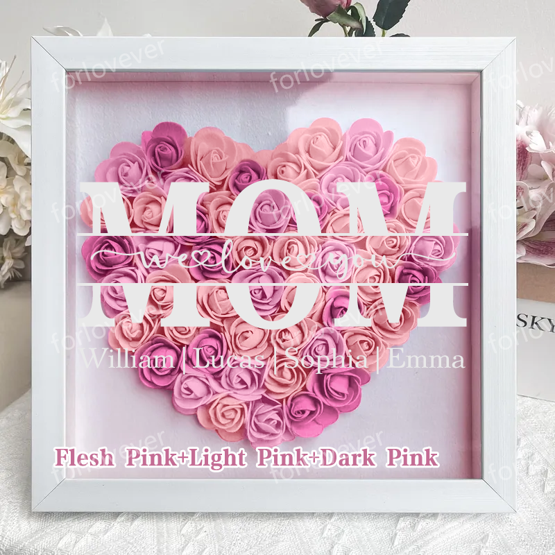 Mom/Grandma We Love You - Personalized Heart Shaped Flower Shadow Box-forlovever