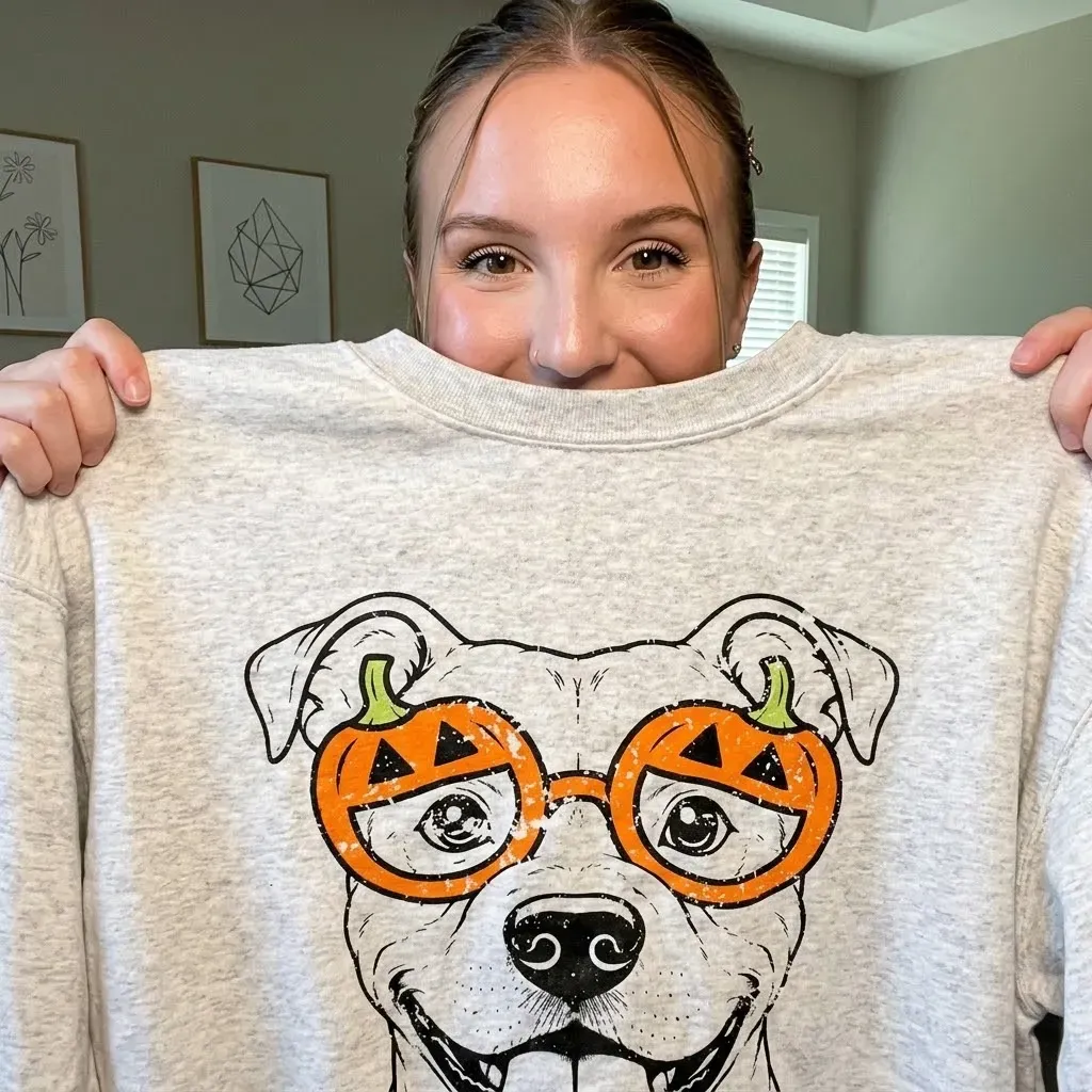 Custom Halloween Pet Portrait Sweatshirt – Custom Dog & Cat Pumpkin Glasses Crewneck