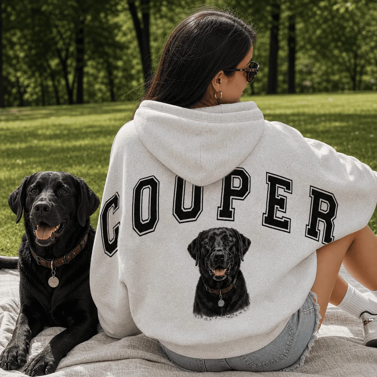 Custom Pet Portrait Sweatshirt with Distressed Big Back Name, Dog Mom Hoodie